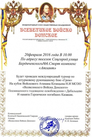 Международный Казачий чемпионат по штурмовому бою и боям без правил посвящённый годовщине взятия Дебальцево.